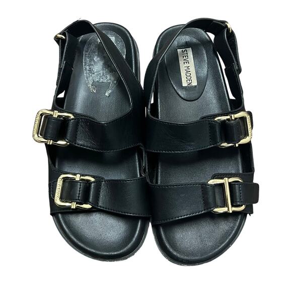 Steve Madden Black Sandals with Gold Buckles Size 8 - Picture 1 of 7